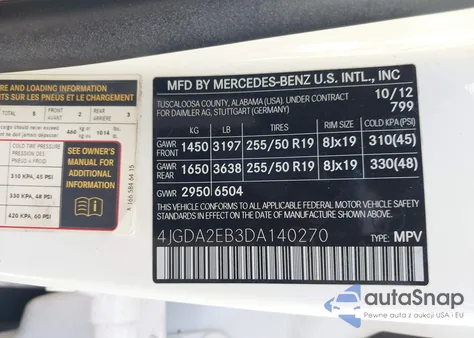 2013 Mercedes-Benz Ml 350 Bluetec 4Matic from USA, damaged, VIN 4JGDA2EB3DA140270